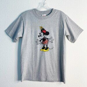 Vintage New Y2K Disney Minnie Mouse Glitter Gray T-Shirt
